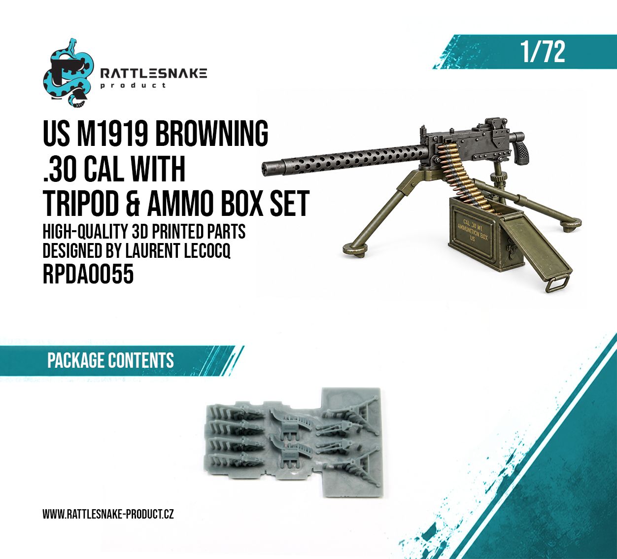 1:72 US M1919 Browing .30 CAL with tripod & ammo box set