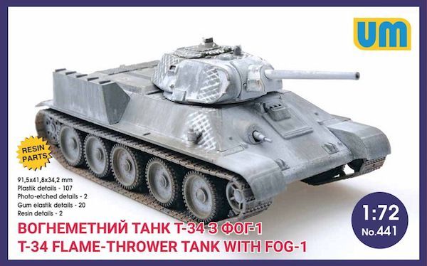 1:72 Russian T-34 flame-throwing tank with FOG-1