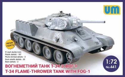 1:72 Russian T-34 flame-throwing tank with FOG-1