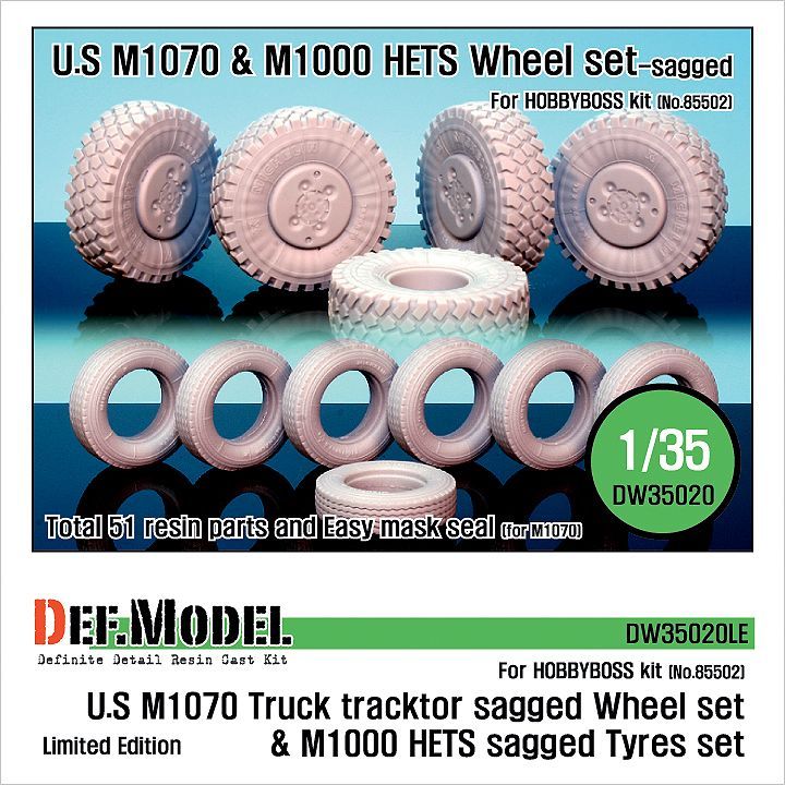 1:35 M1070/M1000HETS Sagged wheel set (for Hobbyboss 1:35 ) Limited