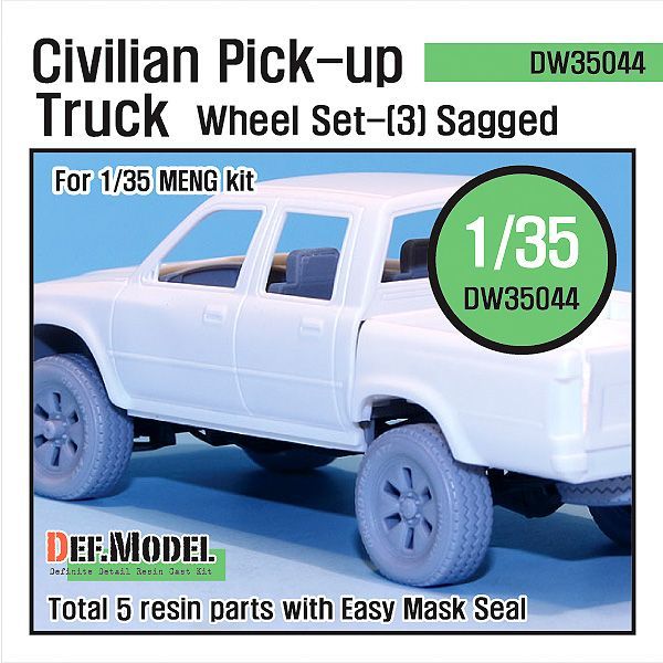 1:35 Civilian Pick up Truck Sagged wheel set 3 (for Meng 1:35 )