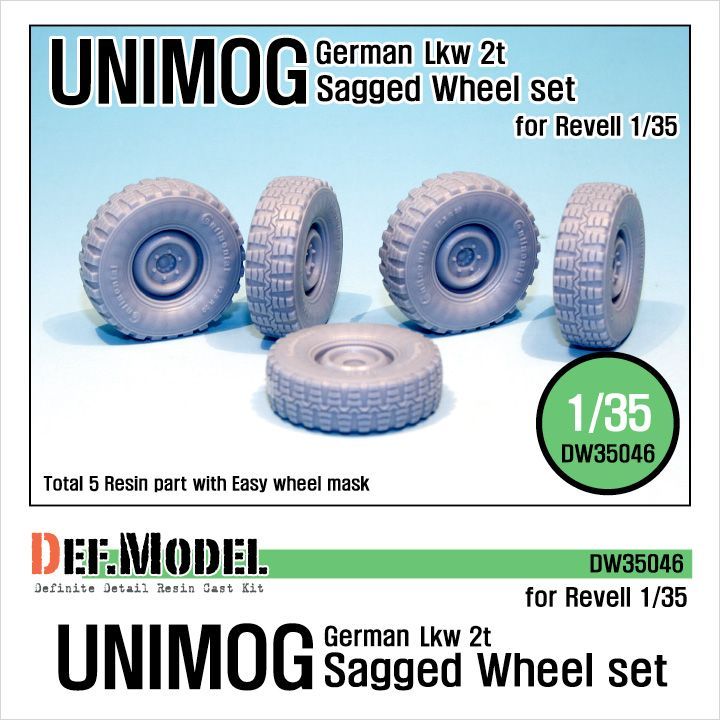1:35 German UNIMOG Lkw 2t Sagged Wheel set (for Revell 1:35 )