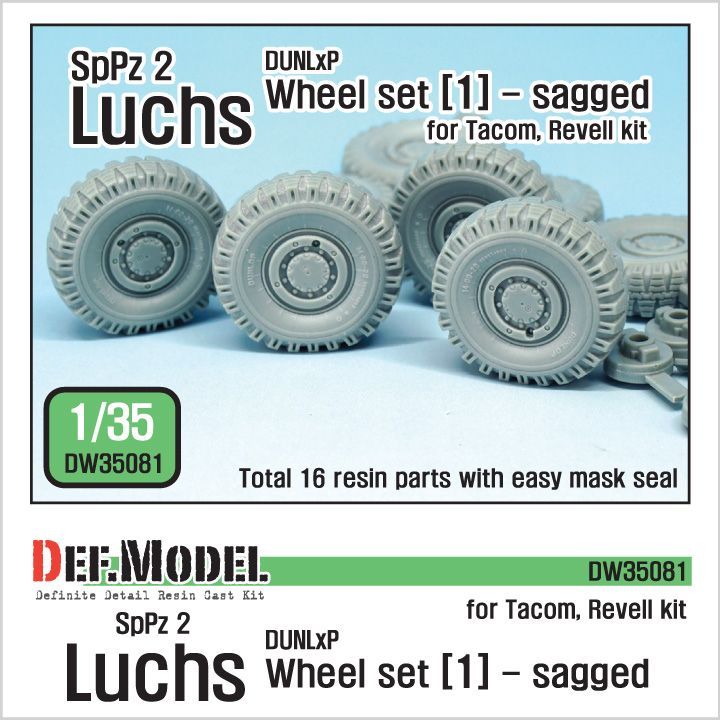 1:35 German Luchs 8X8 Dunlxp Sagged Wheel set-1 (for Tacom/Revell 1:35 )