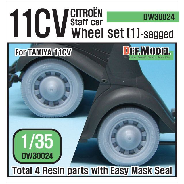 1:35 WW2 11CV Staff car Sagged wheel set (1) (for Tamiya 1:35 )