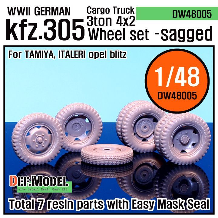 1:48 WW2 German Cargo truck Kfz.305 Sagged Wheel set (for Tamiya/italeri 1:48 )