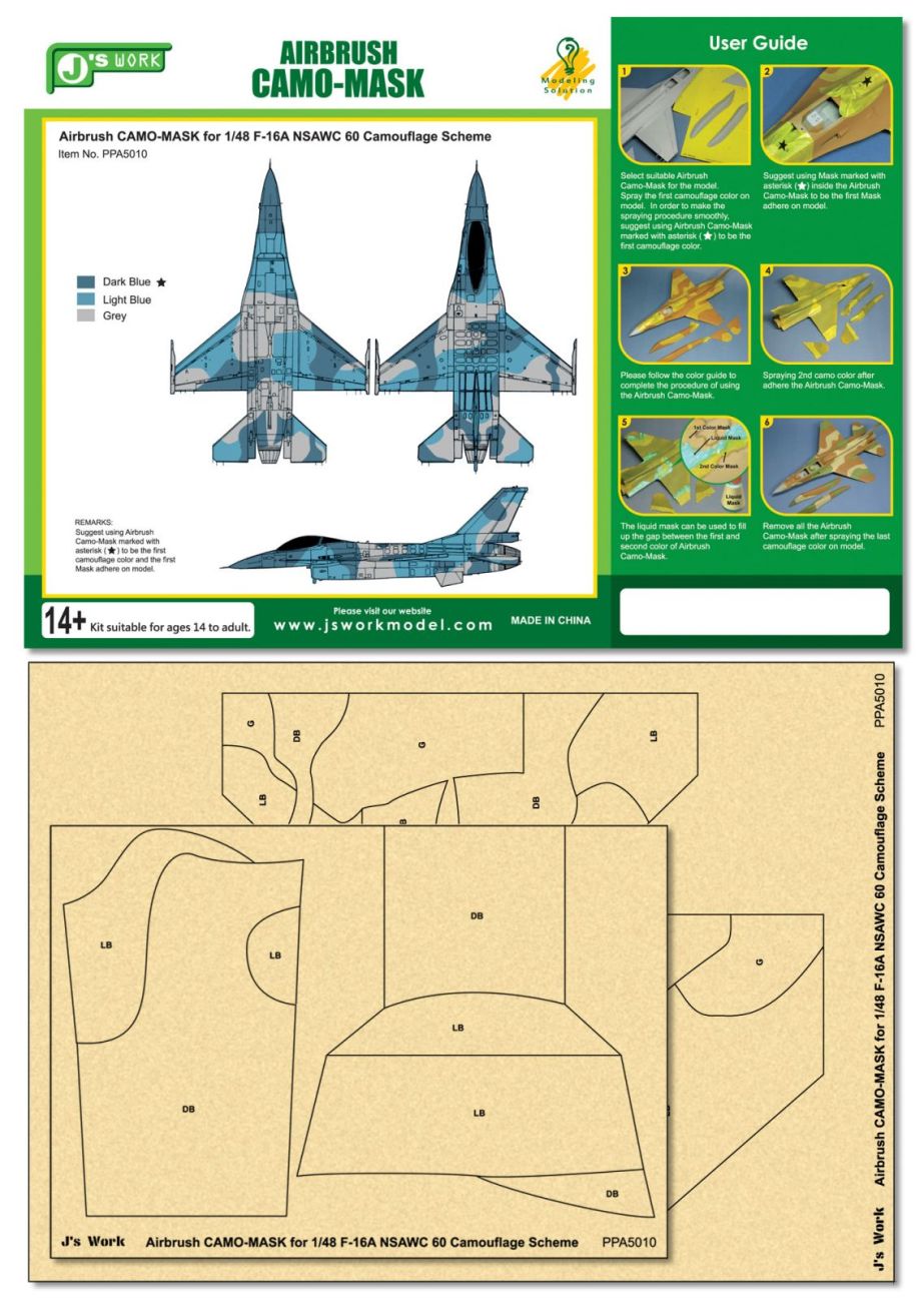 Airbrush CAMO-MASK for
1/48 F-16A NSAWC 60 Camo Scheme