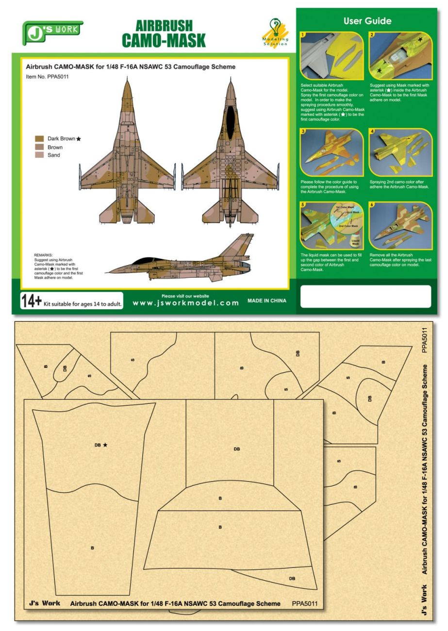 Airbrush CAMO-MASK for
 1/48 F-16A NSAWC 53 Camo Scheme