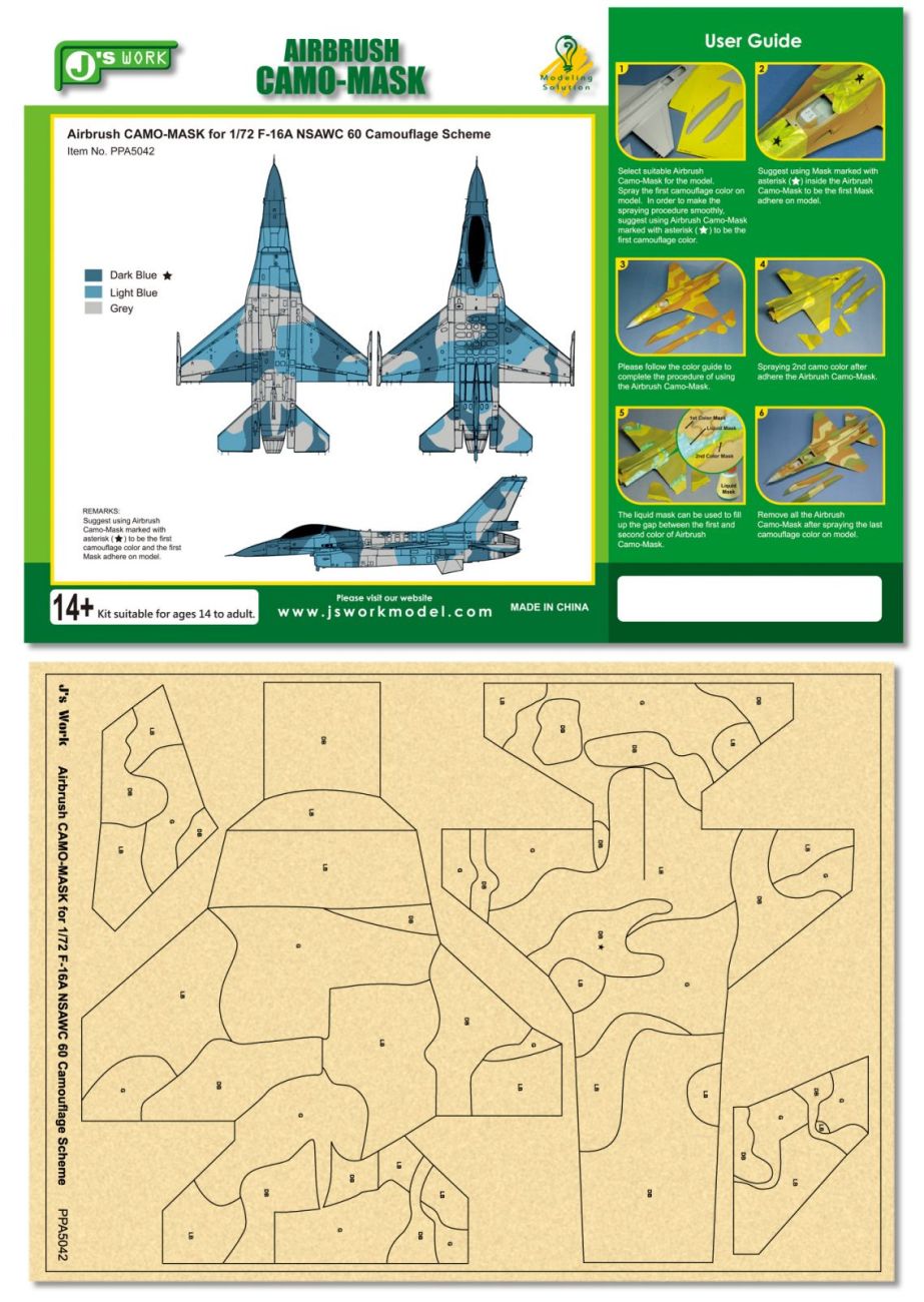 Airbrush CAMO-MASK for
1/72 F-16A NSAWC 60 Camouflage Scheme