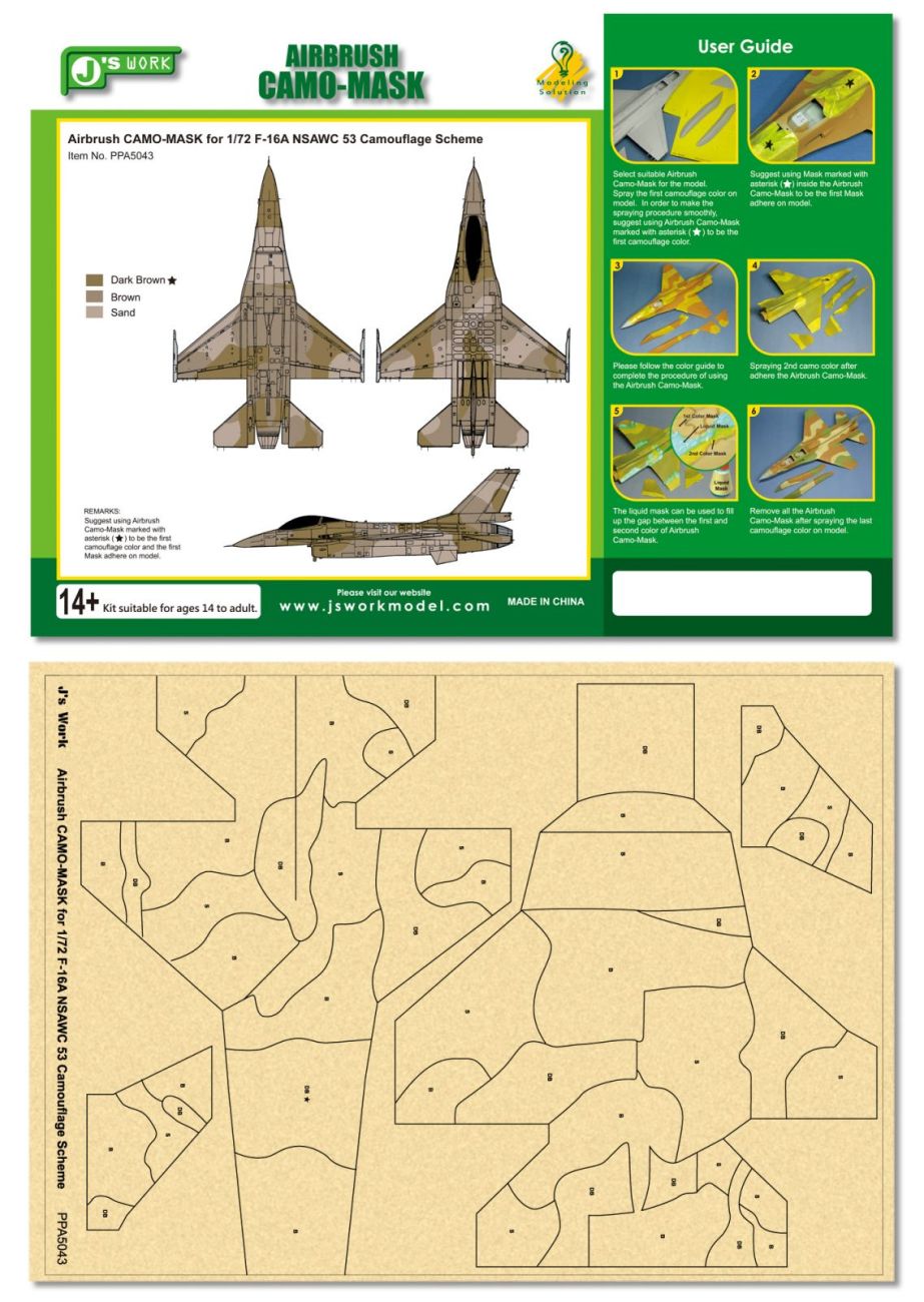 Airbrush CAMO-MASK for
 1/72 F-16A NSAWC 53 Camouflage Scheme