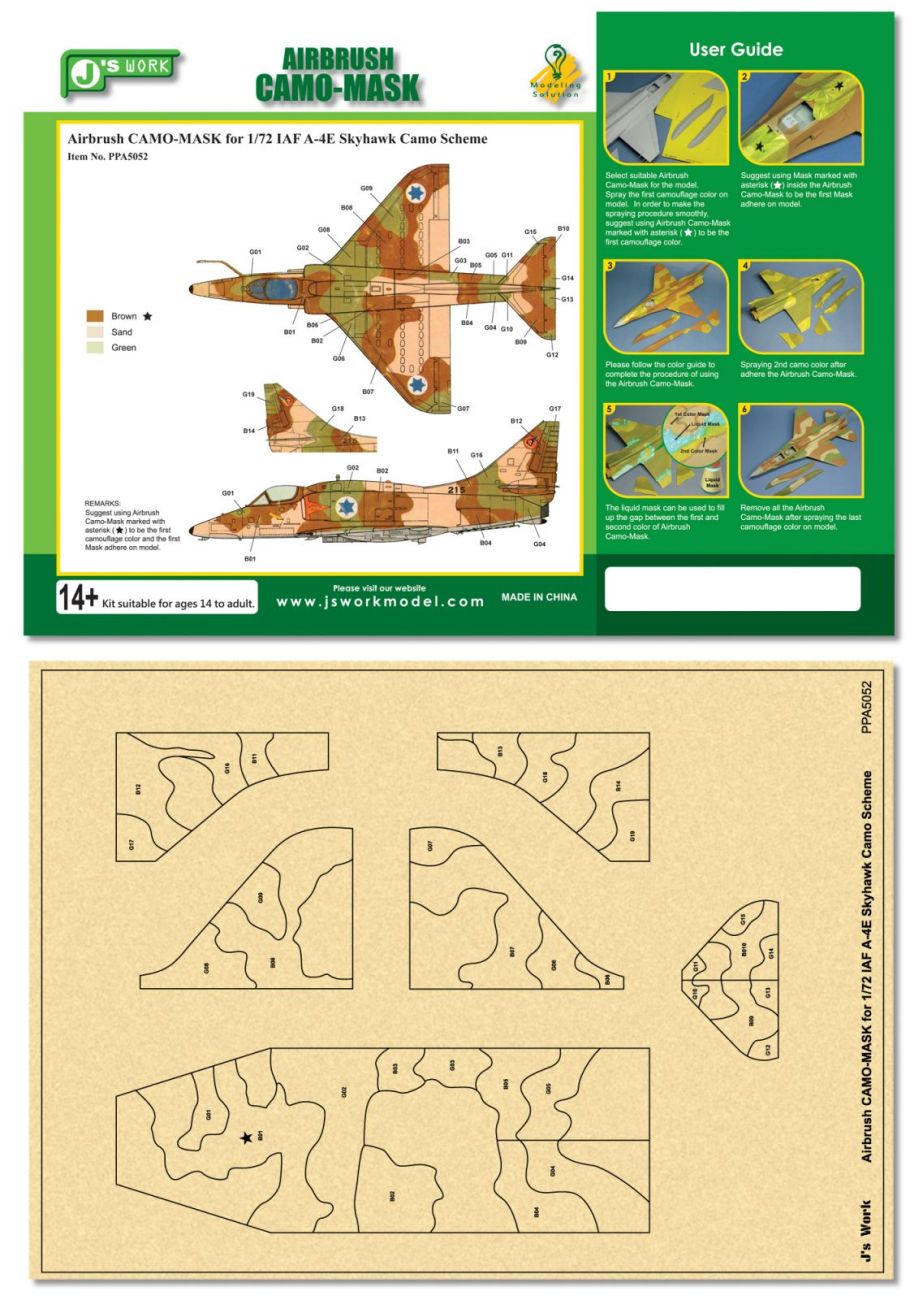 Airbrush CAMO-MASK for
 1/72 IAF A-4E Skyhawk Camo Scheme