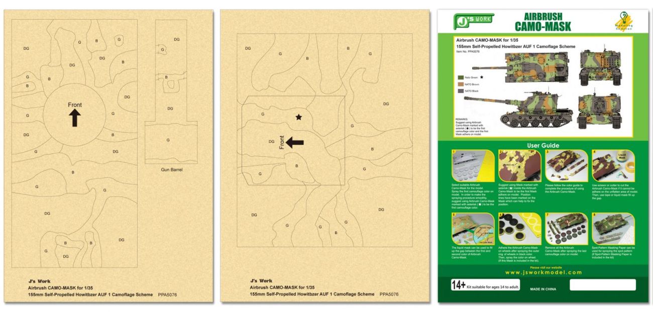 Airbrush CAMO-MASK for 1/35 
155mm Self-Propelled Howitzer AUF 1 Camoflage Scheme