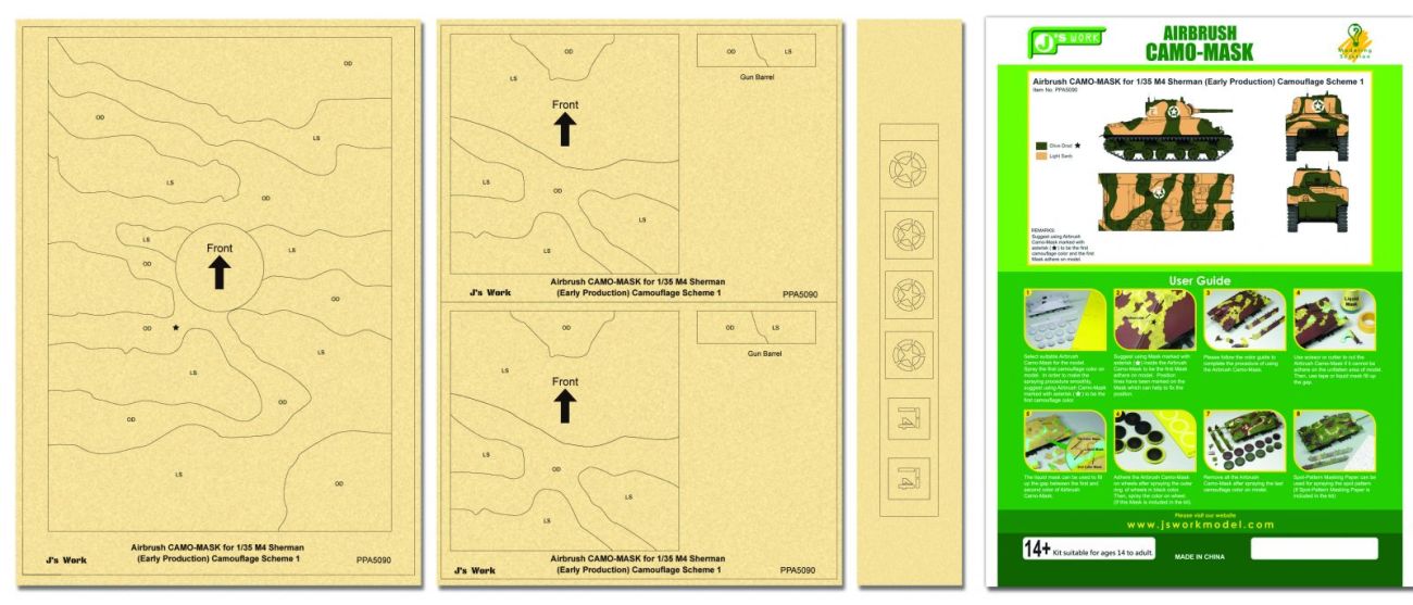 Airbrush CAMO-MASK for 1/35 M4 Sherman (Early Production) 
Camouflage Scheme 1