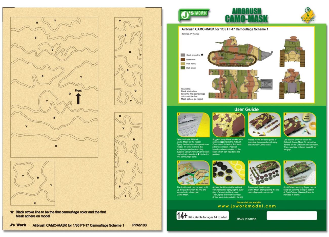 Airbrush CAMO-MASK for 1/35 FT-17 Camouflage Scheme 1