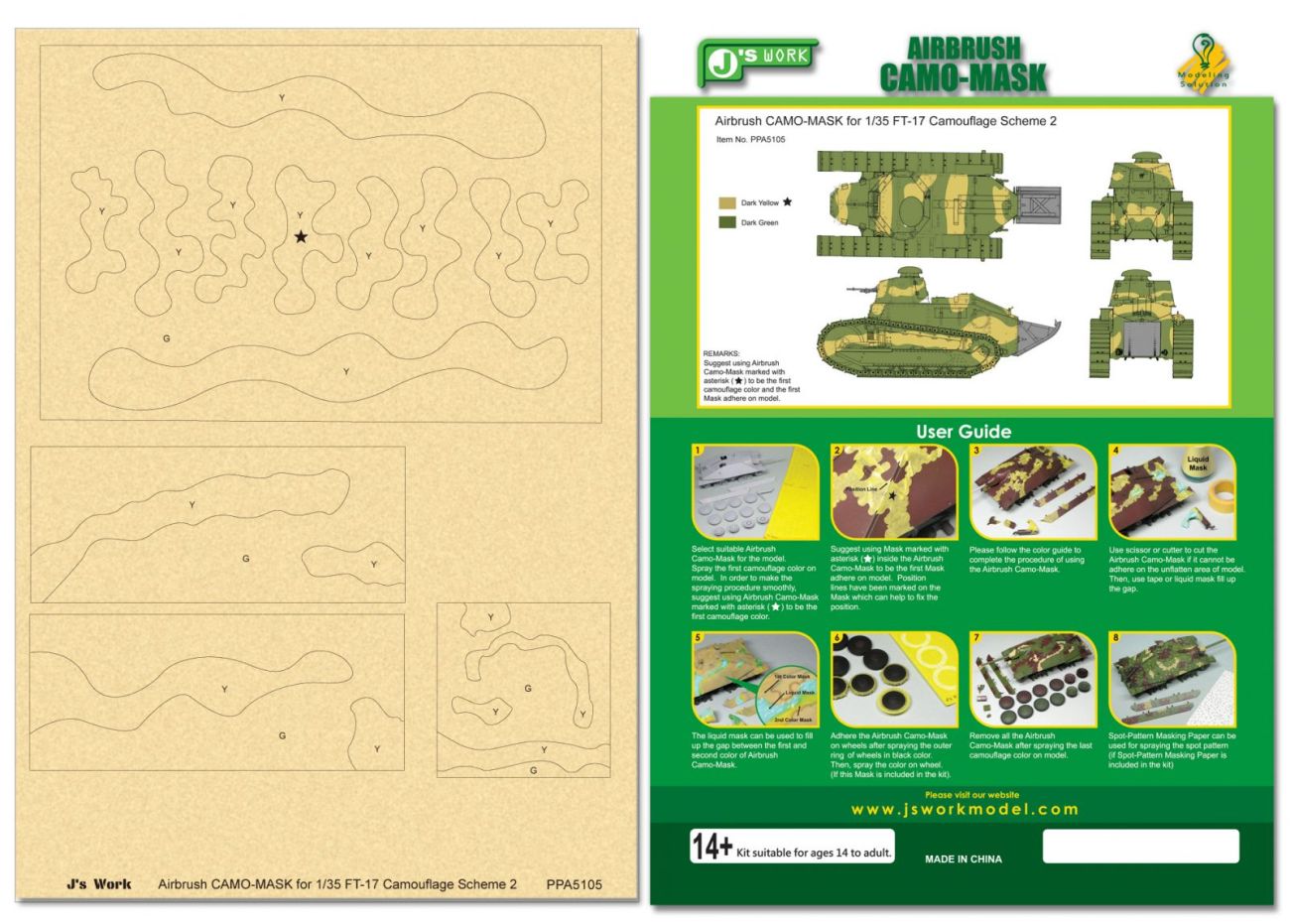 Airbrush CAMO-MASK for 1/35 FT-17 Camouflage Scheme 2