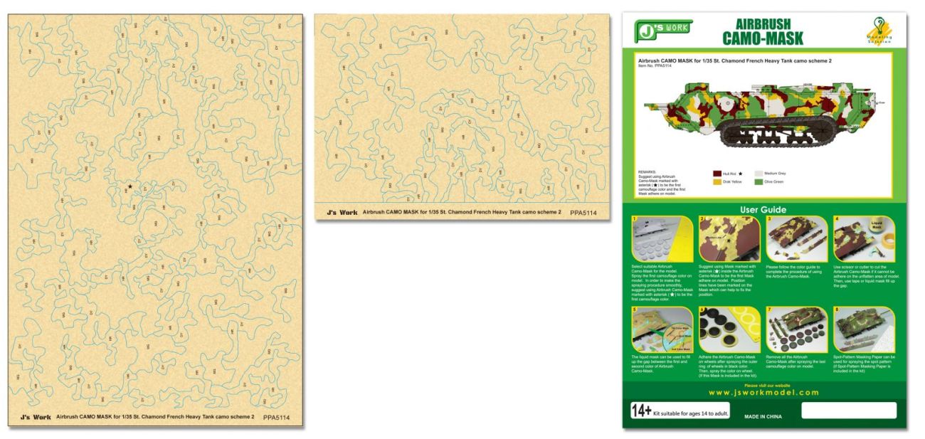 Airbrush CAMO MASK for 1/35 St. Chamond French Heavy Tank camo scheme 2
