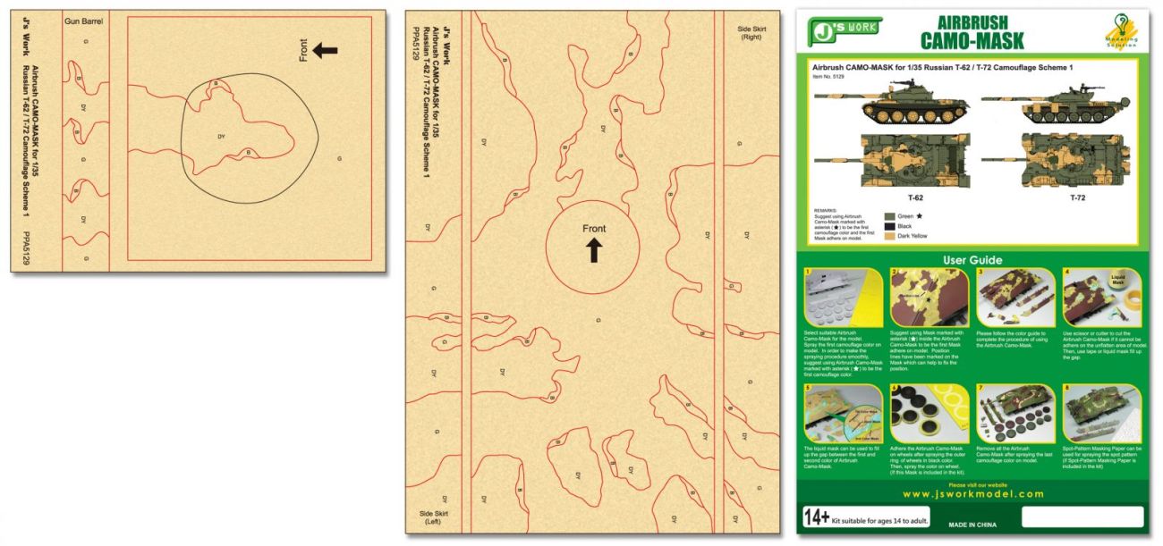 Airbrush CAMO-MASK for 1/35 Russian T-62 / T-72 Camouflage Scheme 1