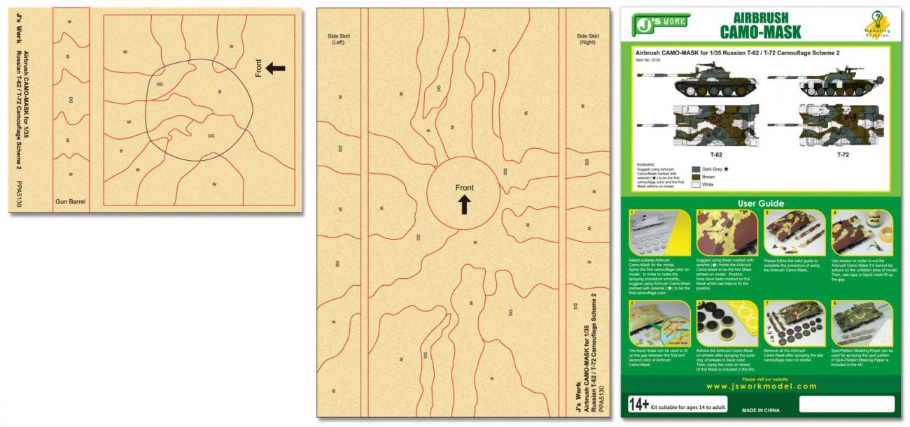 Airbrush CAMO-MASK for 1/35 Russian T-62 / T-72 Camouflage Scheme 2