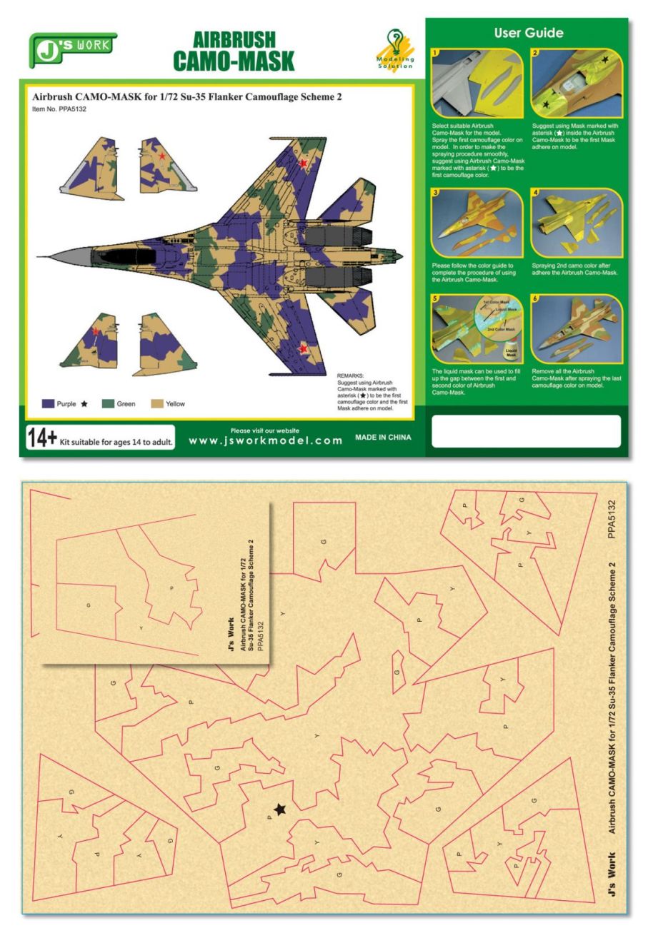 Airbrush CAMO-MASK for 1/72 Su-35 Flanker Camouflage Scheme 2