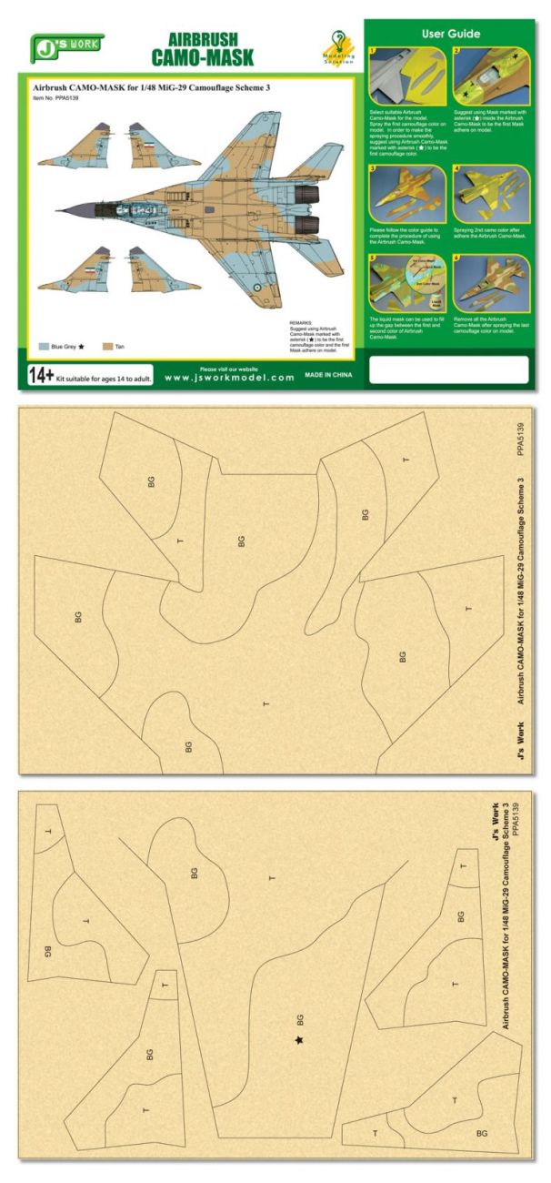 Airbrush CAMO-MASK for 1/48 MiG-29 Camouflage Scheme 3