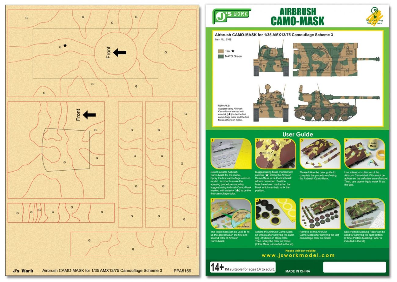 Airbrush CAMO-MASK for 1/35 AMX13/75 Camouflage Scheme 3