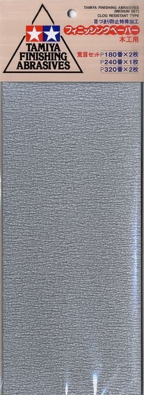 Tamiya Finishing Abrasives [Medium Set] (5 Sheets: P180x2; P240x1; P320x2)