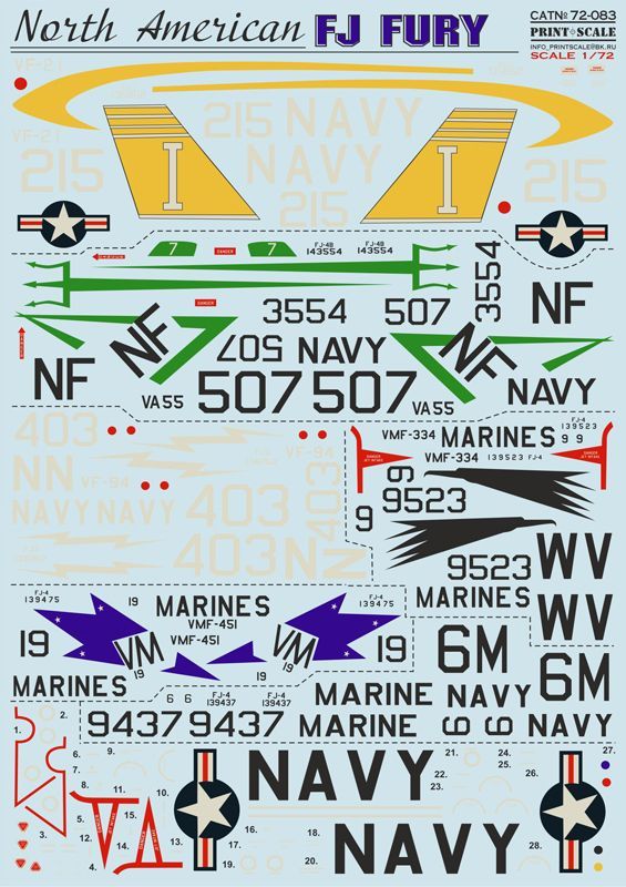 1:72 North American FJ FURY (wet decals)