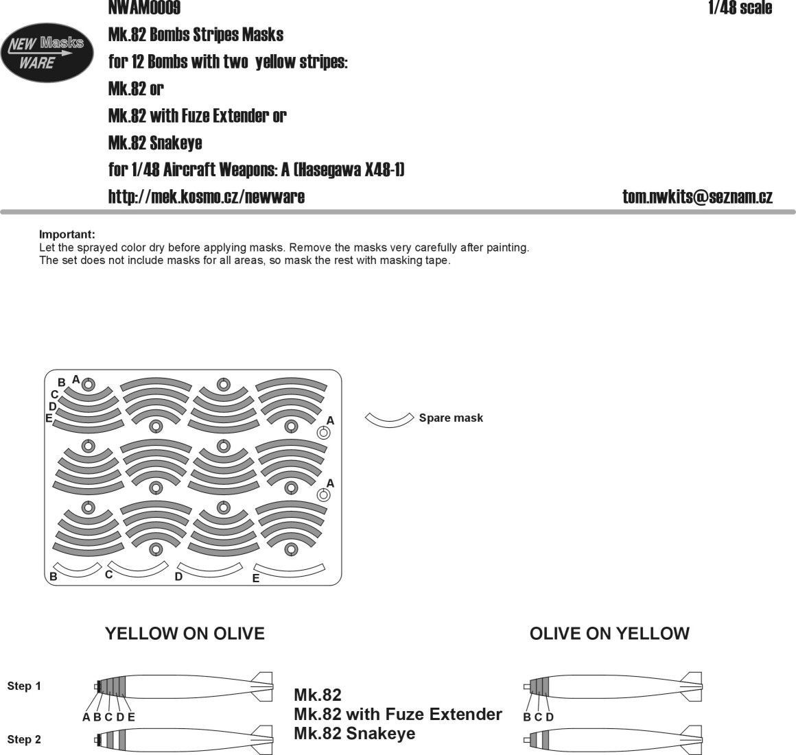 1:48 Mk.82 bombs with two stripes each for Aircraft Weapons: A  (cz)
