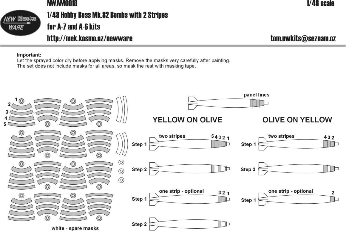 1:48 HobbyBoss Mk.82 bombs with 2 stripes for A-6 and A-7 Kits