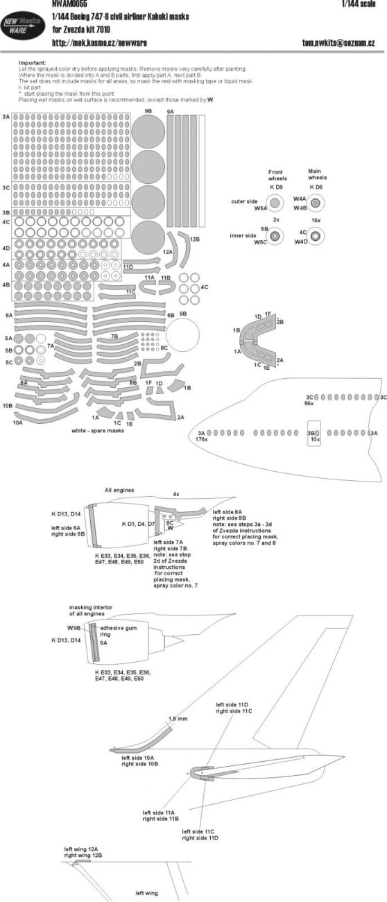 1:144 Boeing 747-8 Civil Airliner masks