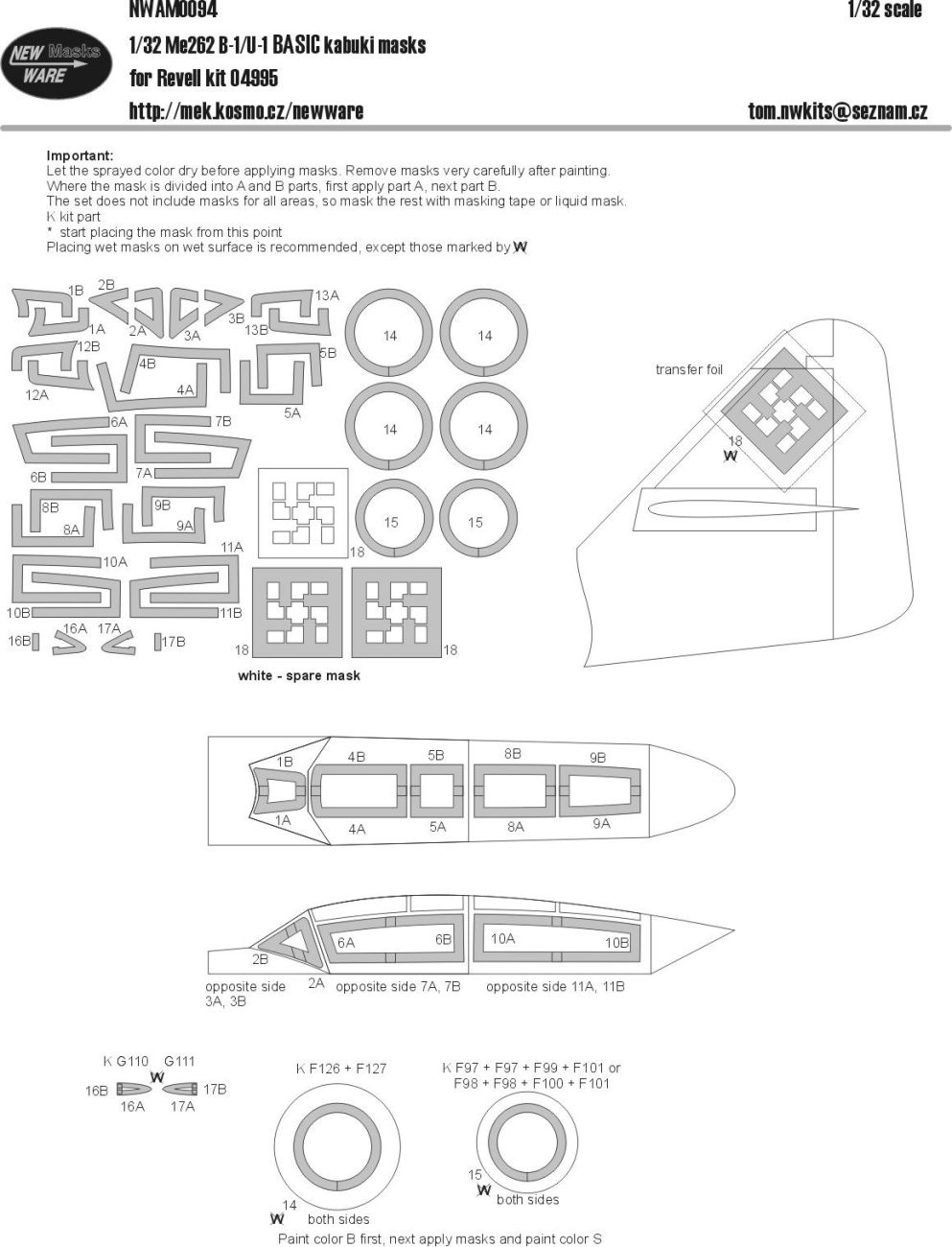 1:32 Me 262 B-1/U-1 BASIC masks