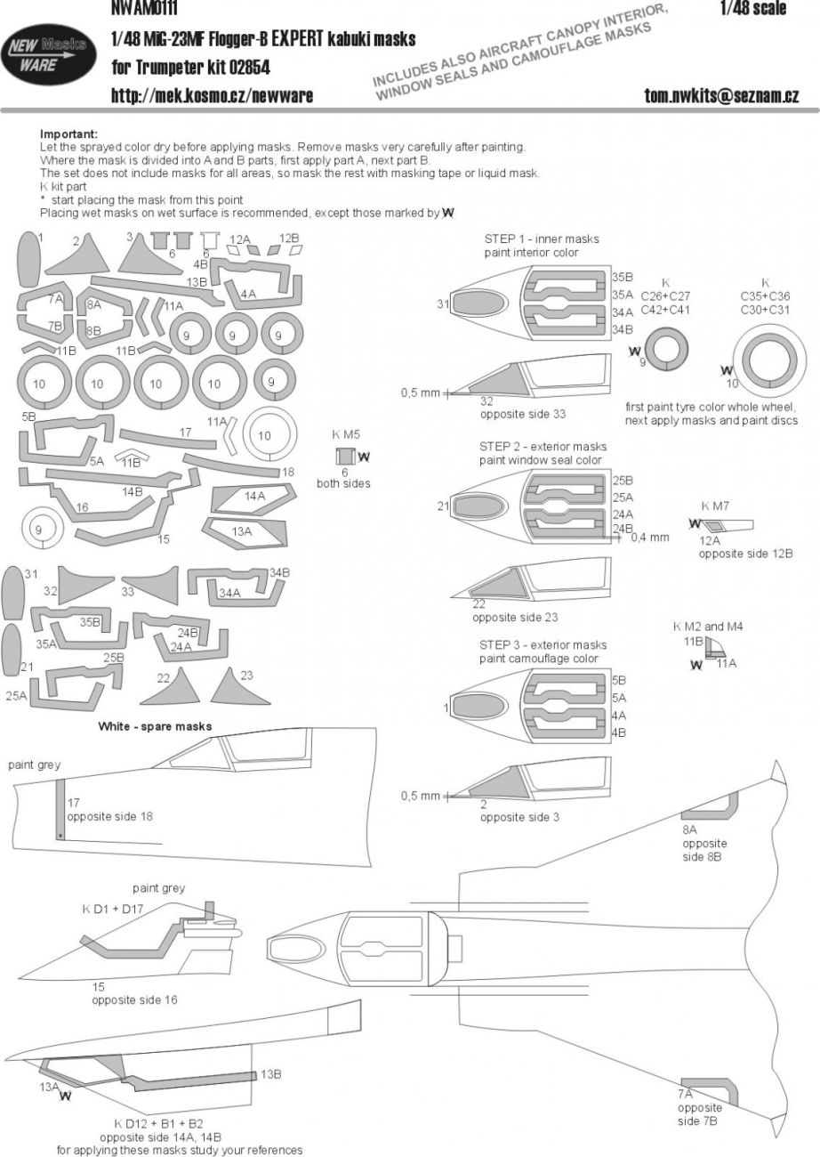1:48 MiG-23MF Flogger B EXPERT kabuki masks