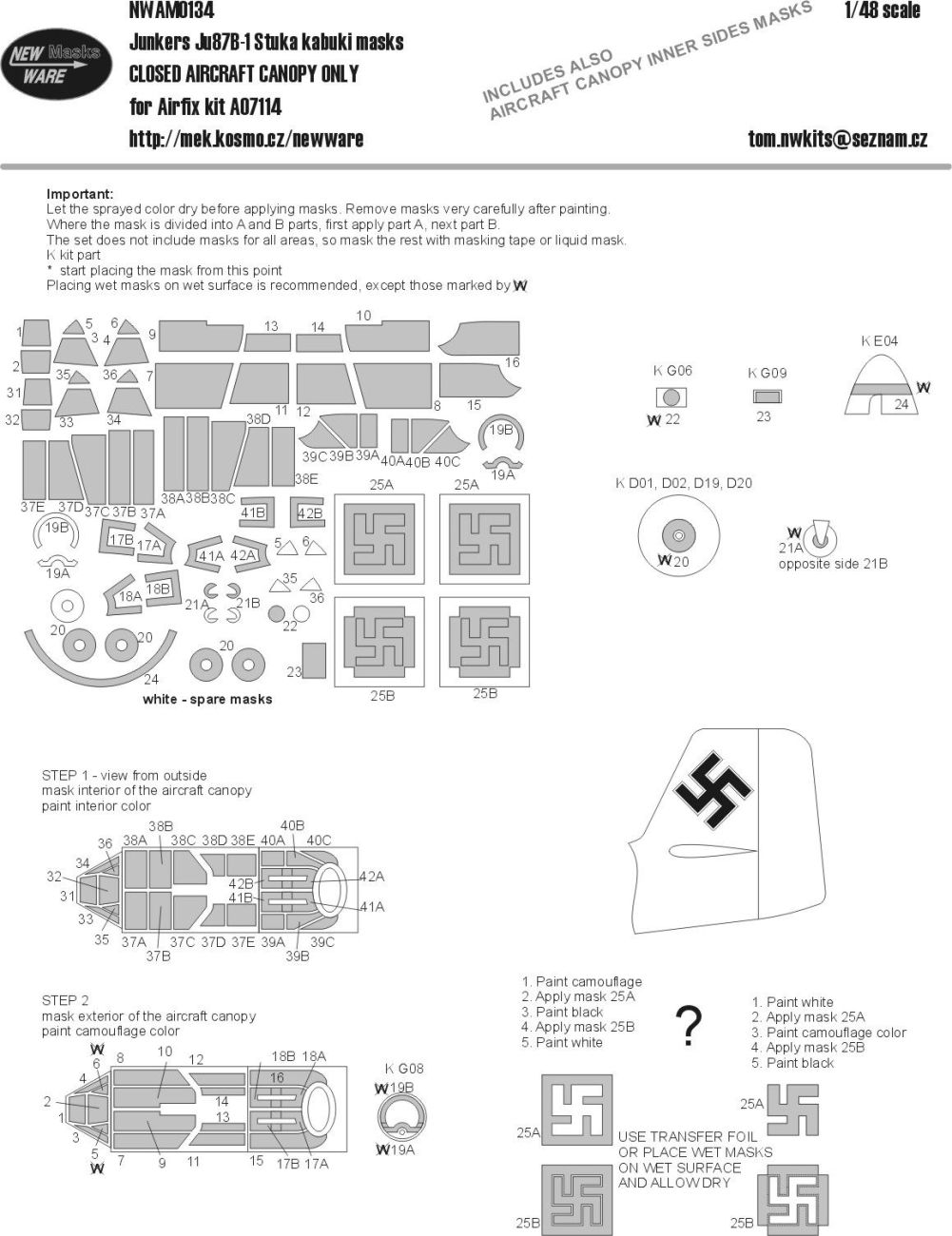 1:48 Junkers Ju87B-1 Stuka kabuki masks (closed aircraft canopy)