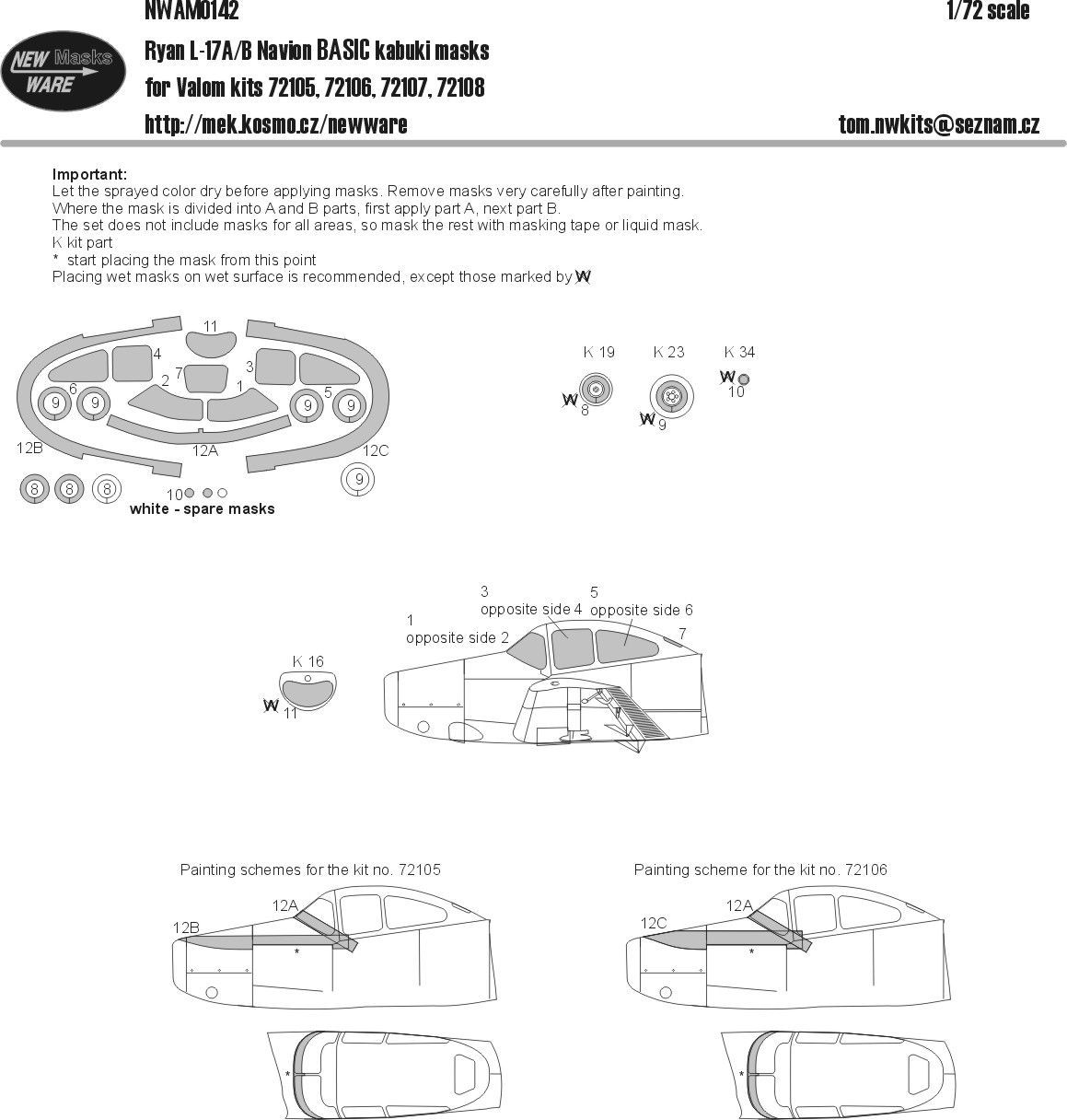 1:72 Ryan L-17 A/B Navion BASIC kabuki masks