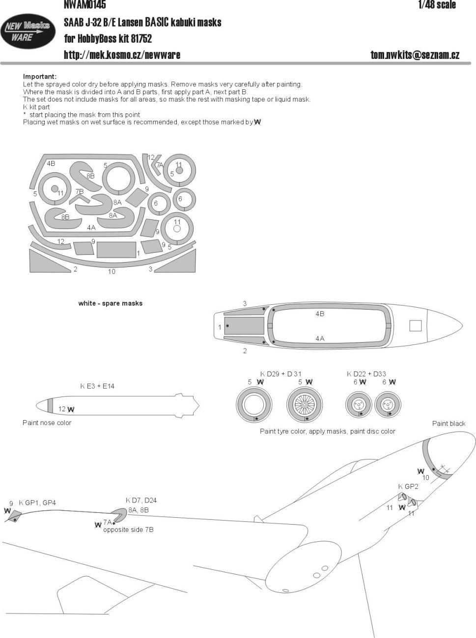 1:48 Saab J-32 B/E Lansen BASIC kabuki masks