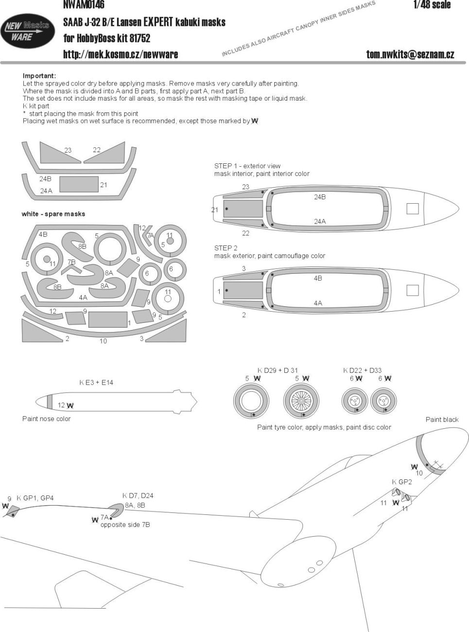 1:48 Saab J-32 B/E Lansen EXPERT kabuki masks