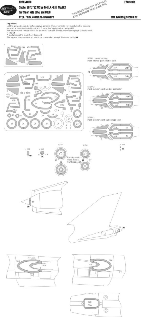 1:48 Suchoj SU-17/22 M3 or M4 EXPERT kabuki masks