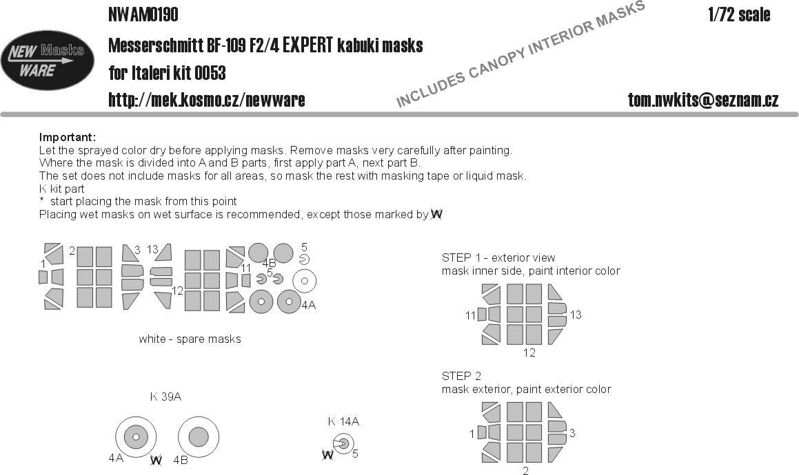 1:72 Messerschmitt Bf-109 F2/4 EXPERT kabuki masks