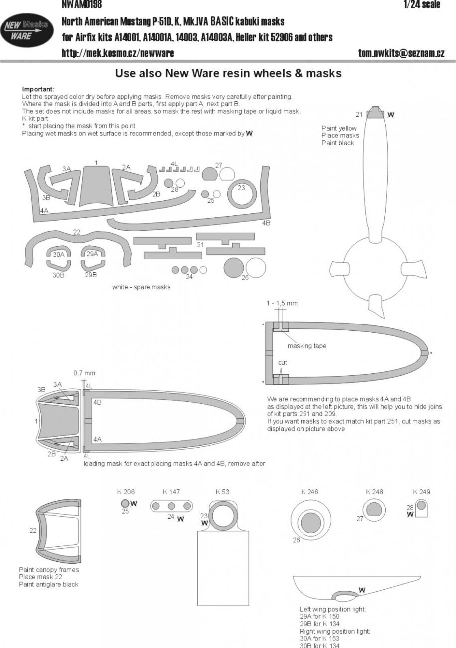 1:24 North American P-51D, K, Mk.IVA BASIC kabuki masks
