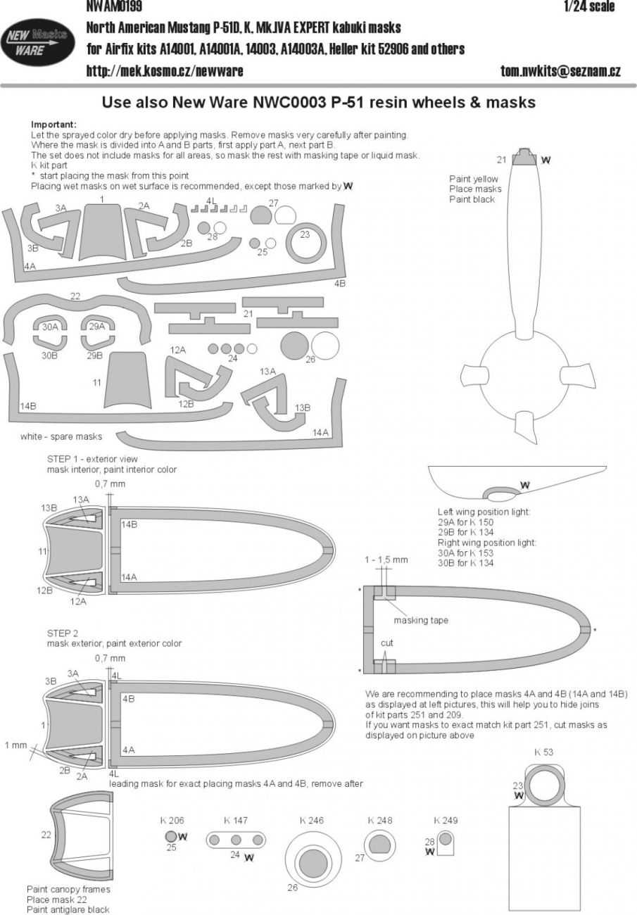 1:24 North American P-51D, K, Mk.IVA EXPERT kabuki masks