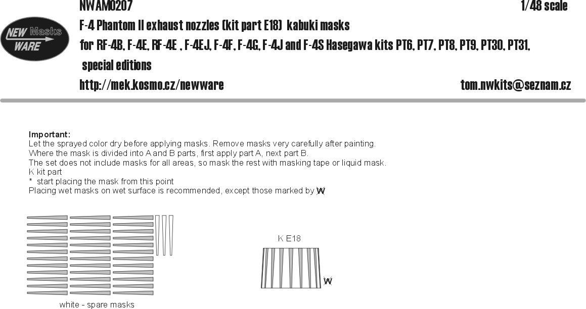1:48 RF-4B, F-4E, RF-4E, F-4EJ, F-4F, F-4G, F-4J, F-4S exhaust nozzles (kit parts E18) kabuki masks