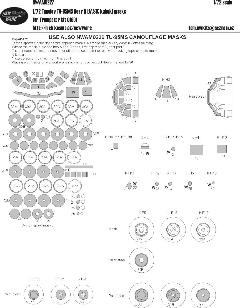 1:72 Tupolev TU-95MS Bear H BASIC kabuki masks