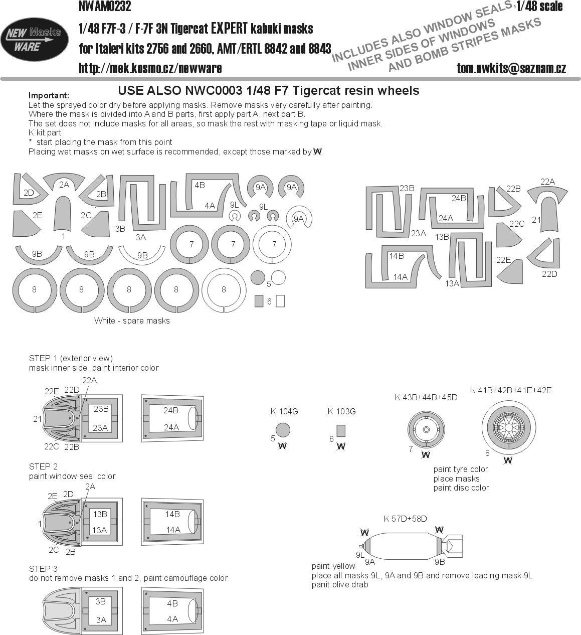 1:48 F7F-3 / F-7F 3N Tigercat EXPERT kabuki masks