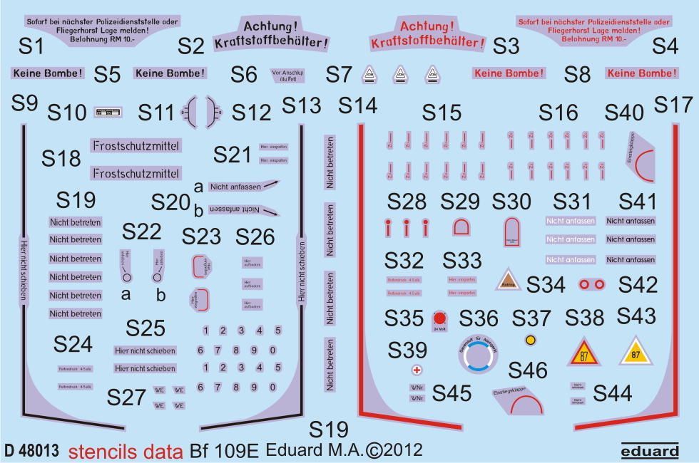 1:48 Bf 109E stencils