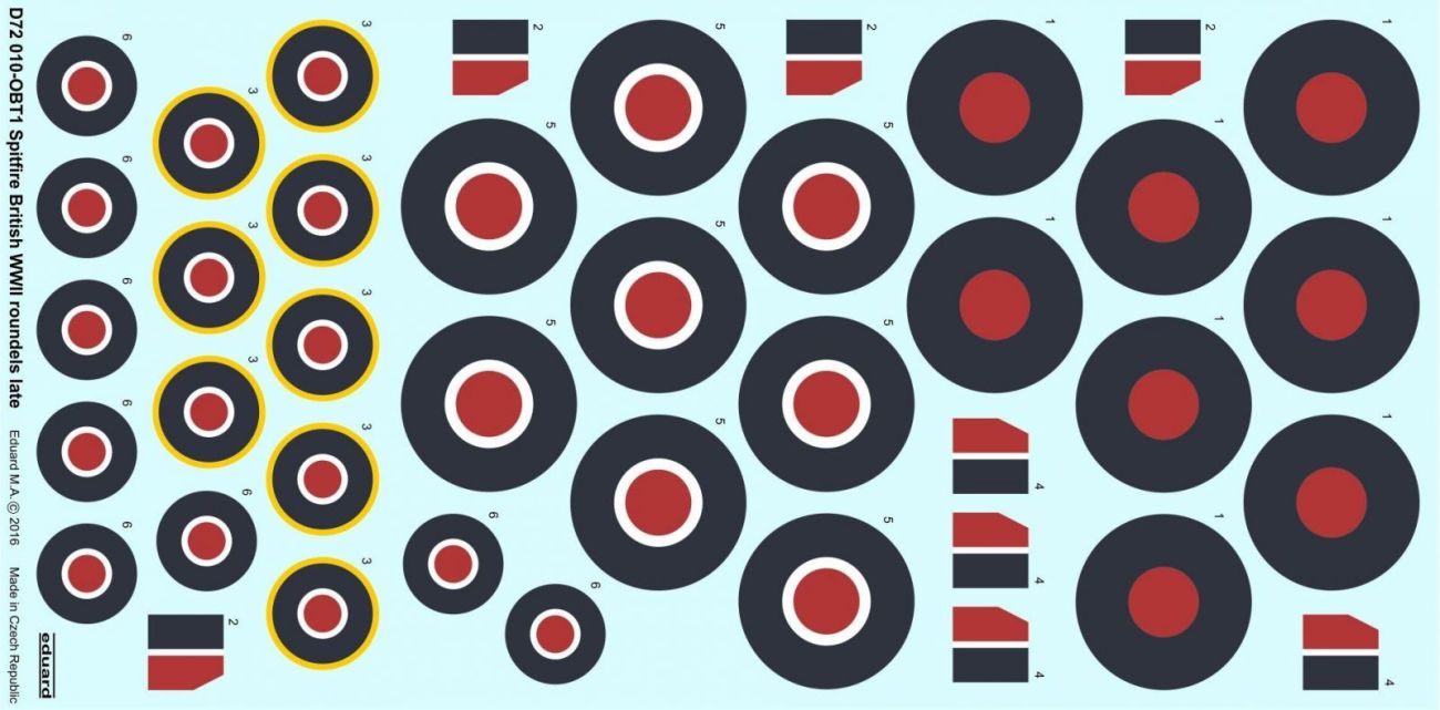 1:72 Spitfire - britské kokardy 2. sv. v. pozdní verze