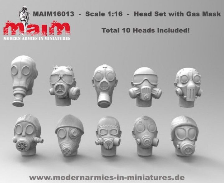 1:16 ead Set - Gas Mask wearing (10 Heads)