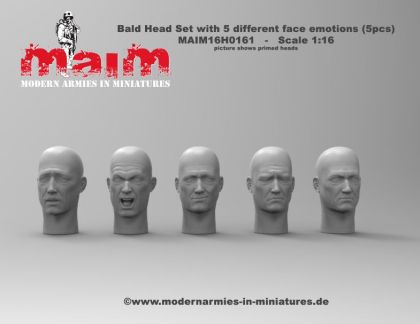 1:16 Bald Head Set with 5 different Face Emotions (5 Heads)