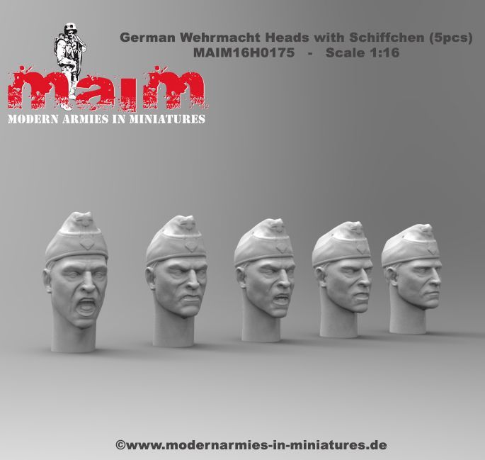 1:16 German Wehrmacht Heads with Schiffchen - Set (5 Heads)