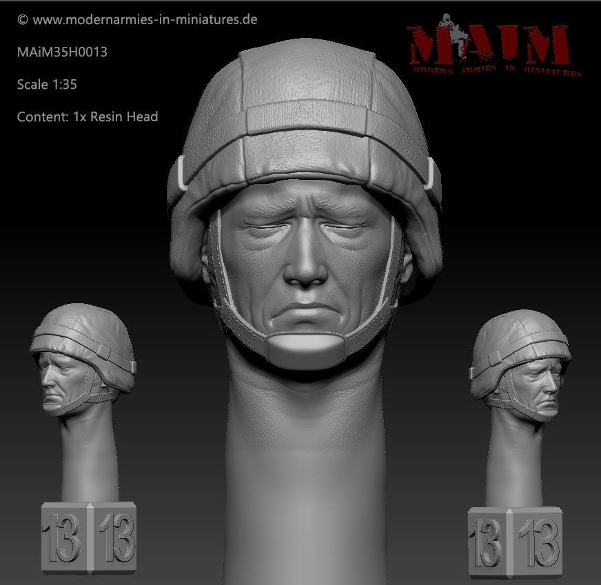 1:35 Modern German Head w/Helmet - Sad Impression #0013