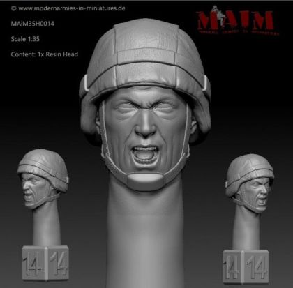 1:35 Modern German Head w/Helmet - Screaming Impression #0014