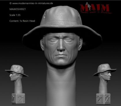 1:35 Modern German Head w/Tropical Hat - Neutral Impression #0021